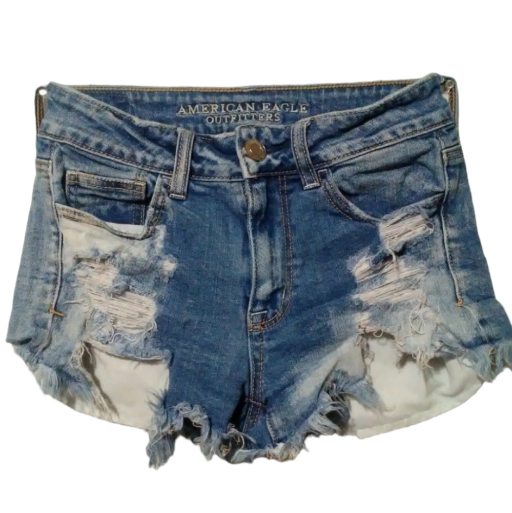 American Eagle Hi-Rise Shortie Stretch Shorts Distressed Size 0
